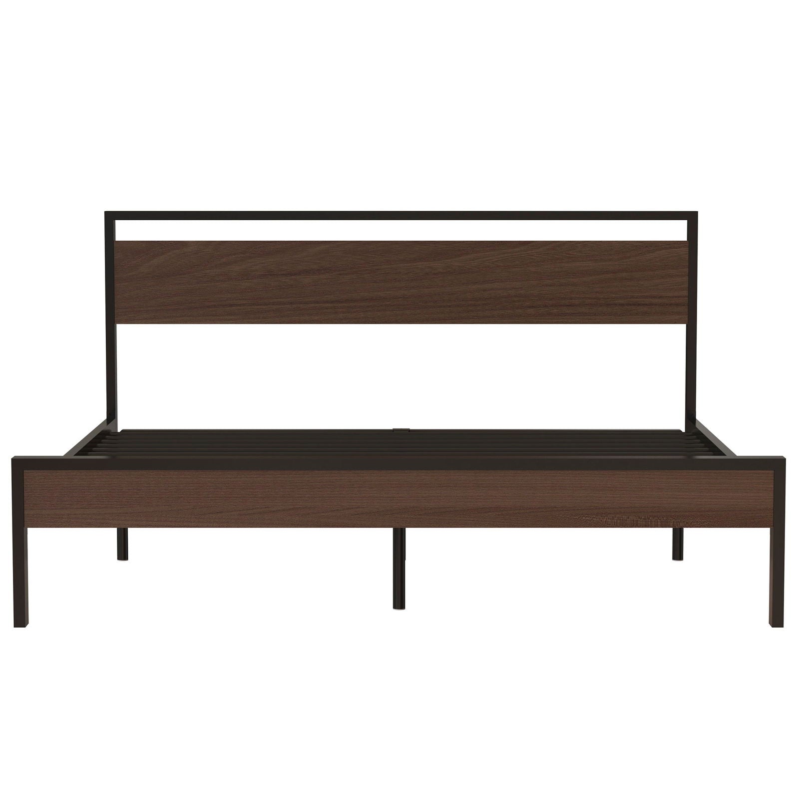 Ceres Metal Bed, Black with Walnut wood Headboard&Footboard, King himalipasal