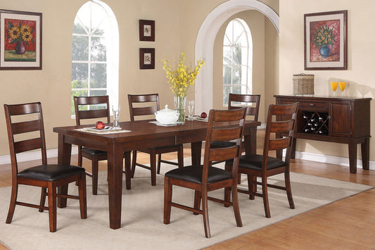 Contemporary Rectangle Dining Table w Leaf 6x Side Chairs 7pc Set Antique Walnut Wood Finish Dining Room Furniture himalipasal