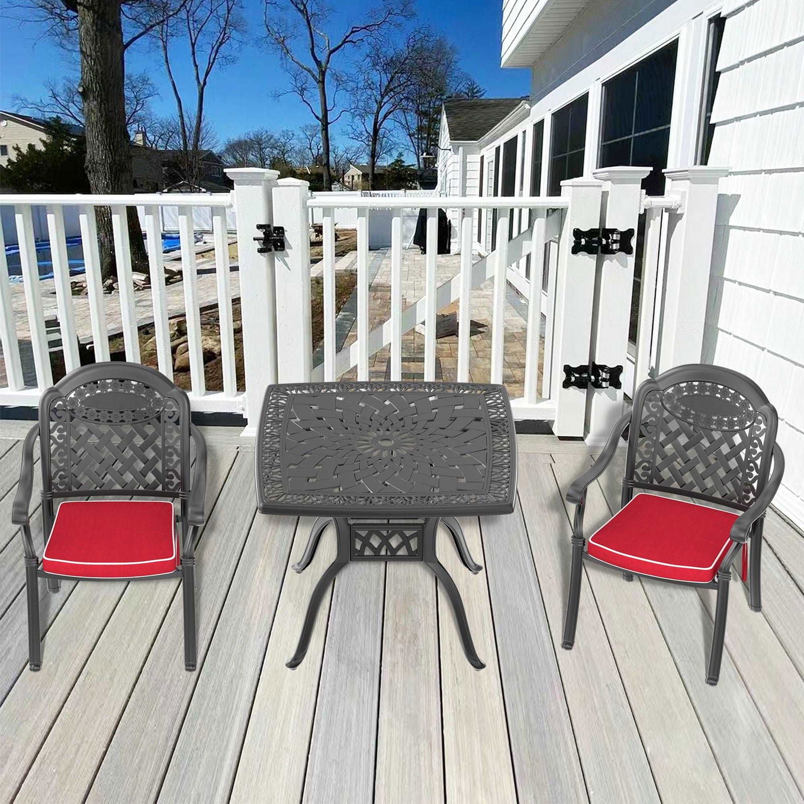 (Cushions In Random Colors)3-Piece Set of Cast Aluminum Patio Furniture With Cushions himalipasal