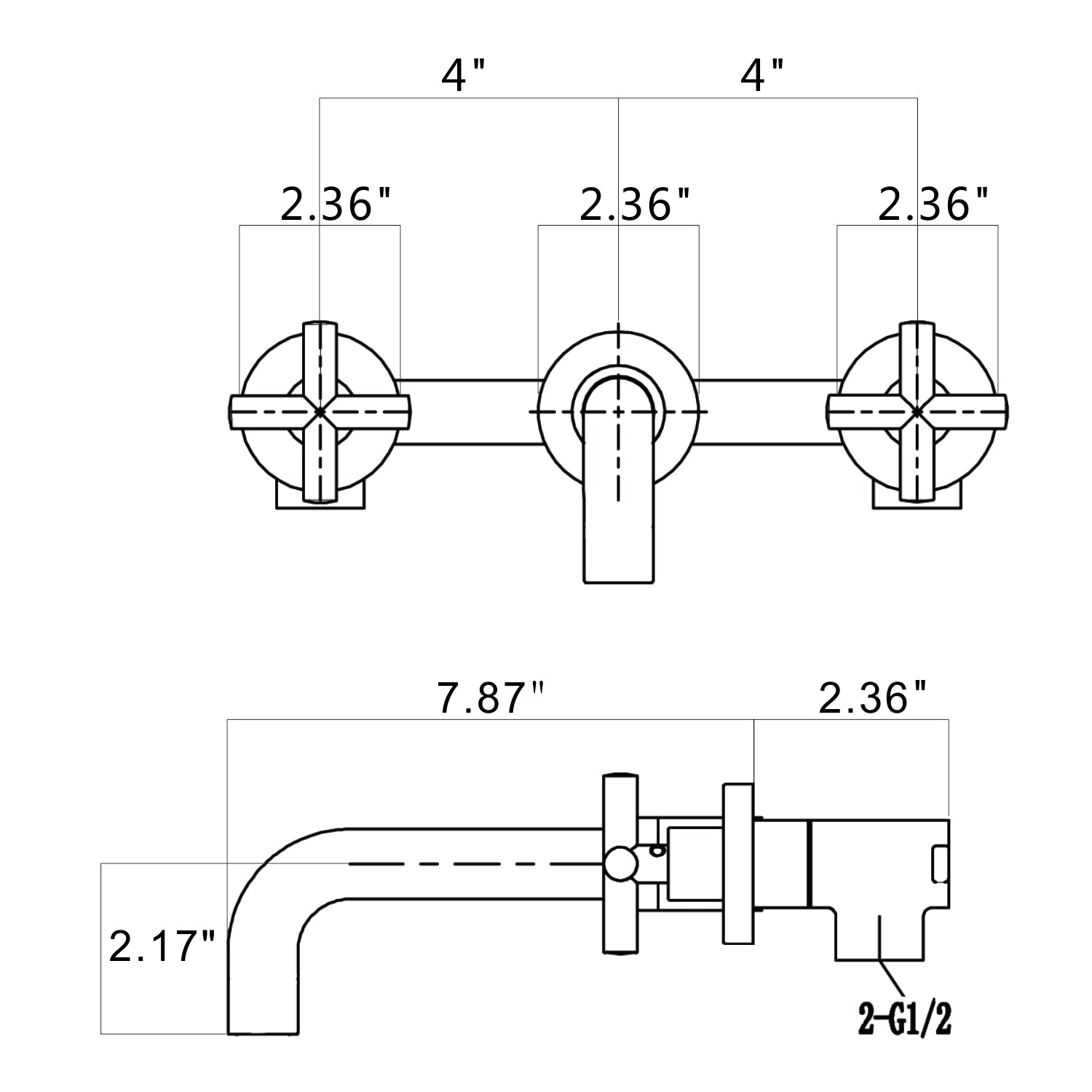 Double Handle Wall Mount Bathroom Faucet Matte Black himalipasal