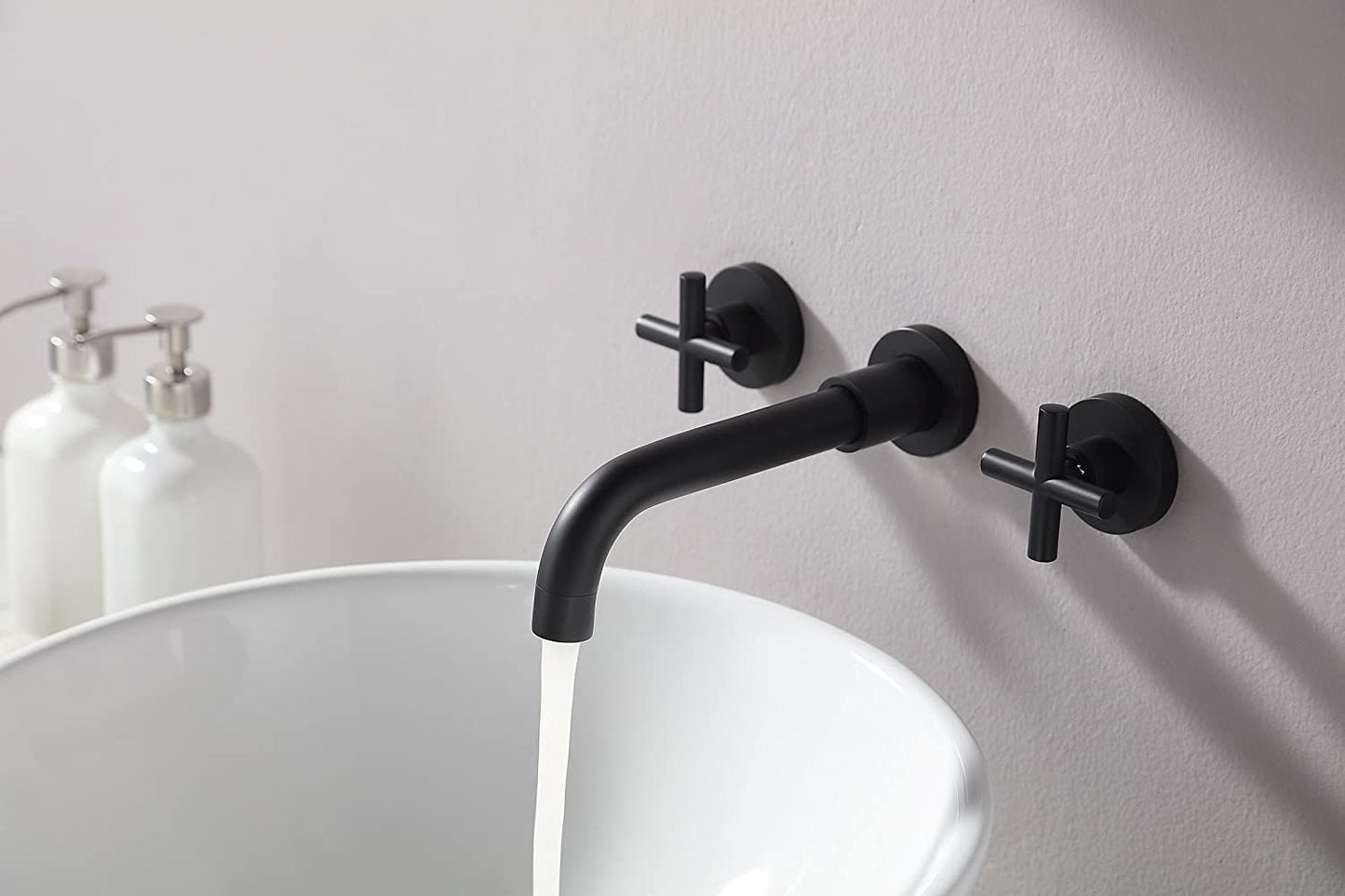 Double Handle Wall Mount Bathroom Faucet Matte Black himalipasal