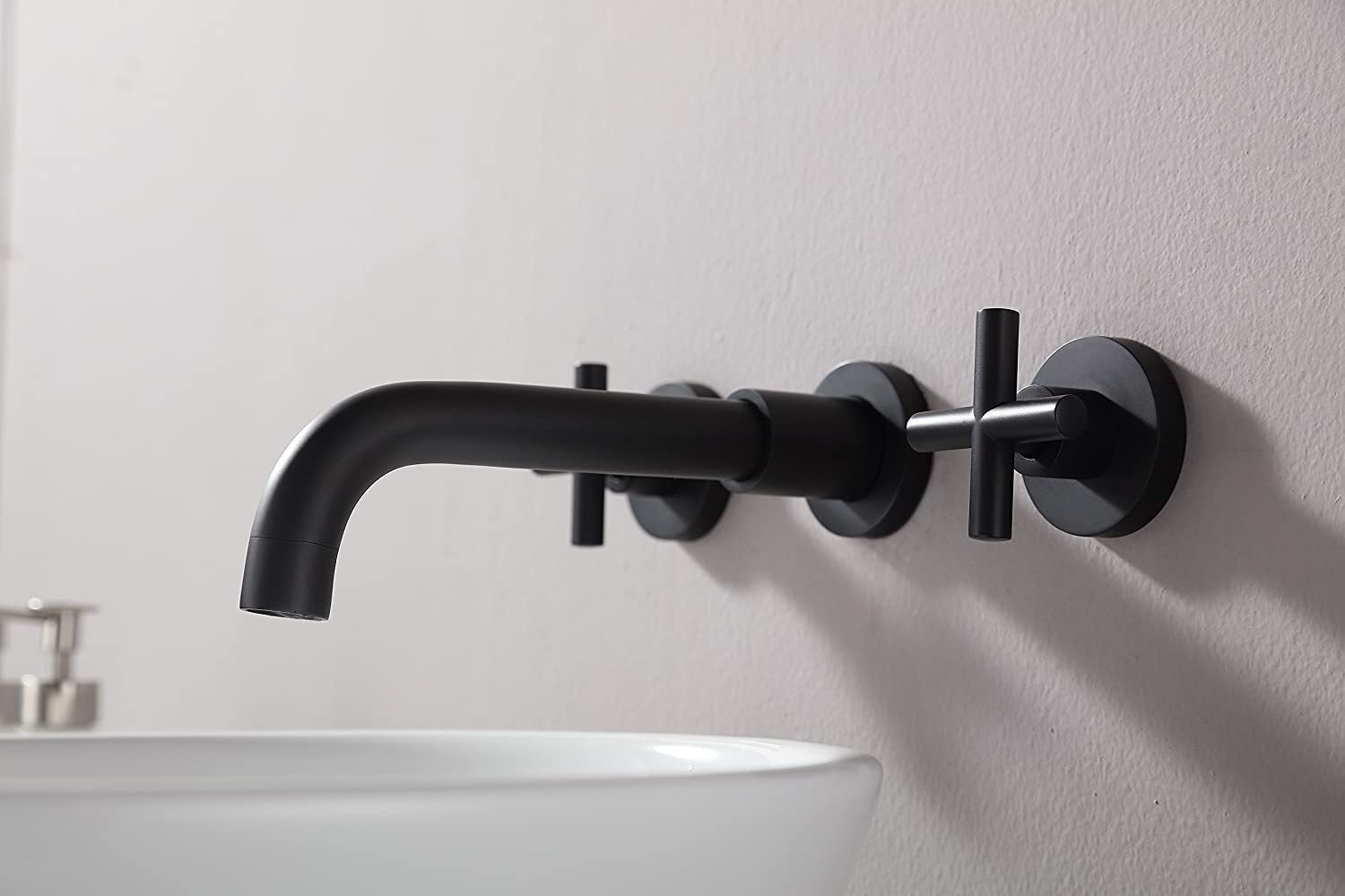 Double Handle Wall Mount Bathroom Faucet Matte Black himalipasal