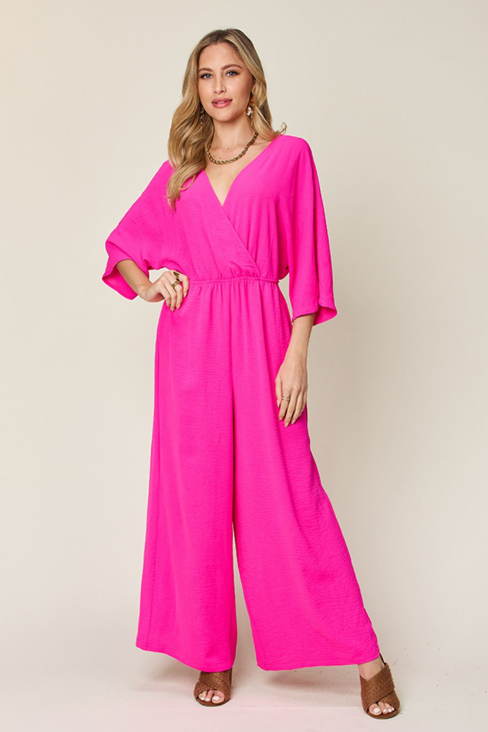 Double Take Full Size Half Sleeve Wide Leg Jumpsuit himalipasal