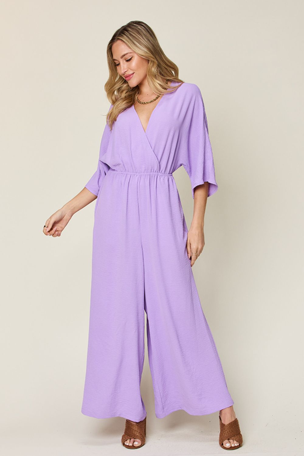 Double Take Full Size Half Sleeve Wide Leg Jumpsuit himalipasal