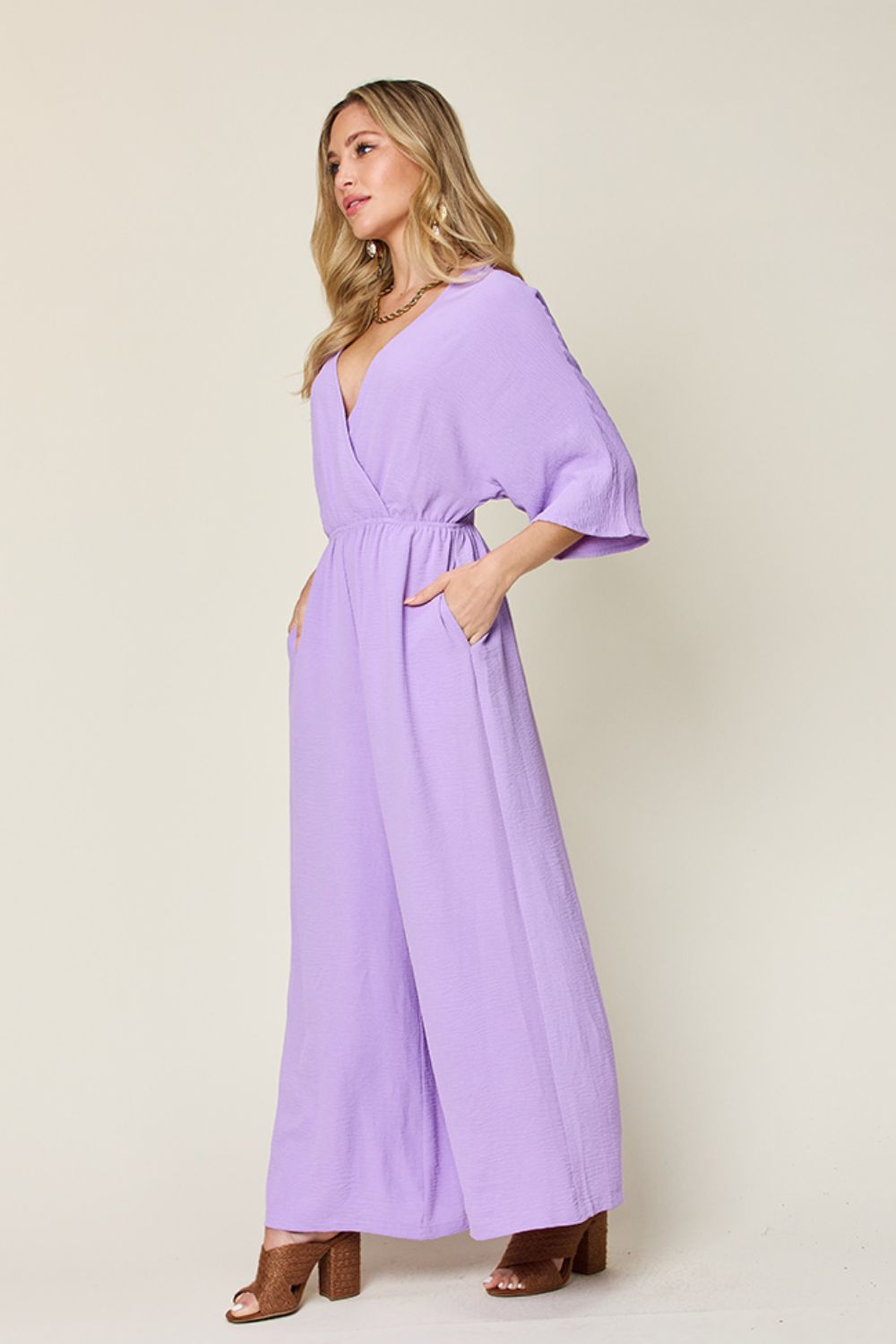 Double Take Full Size Half Sleeve Wide Leg Jumpsuit himalipasal