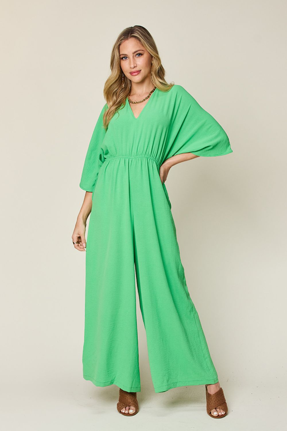 Double Take Full Size Half Sleeve Wide Leg Jumpsuit himalipasal