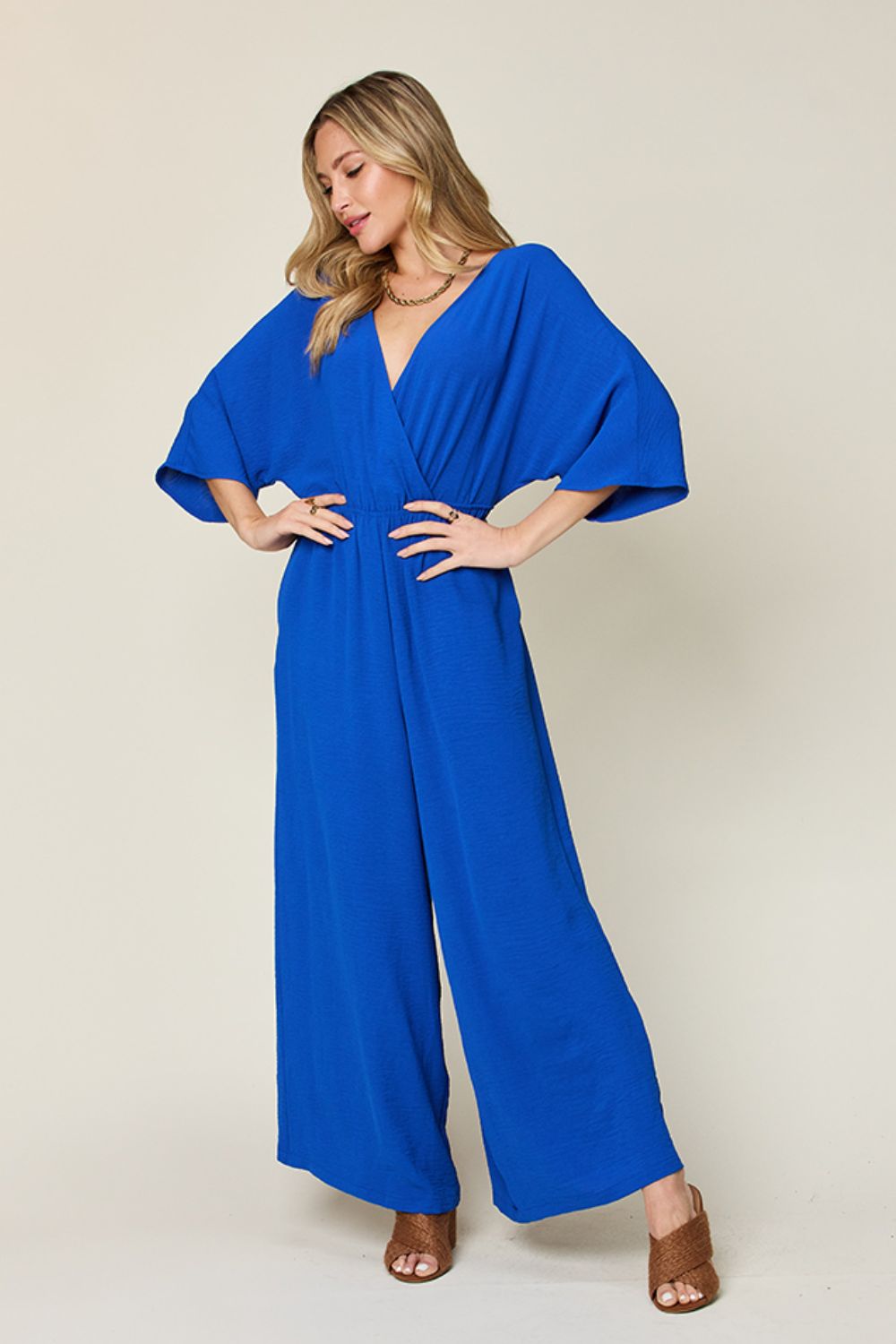 Double Take Full Size Half Sleeve Wide Leg Jumpsuit himalipasal