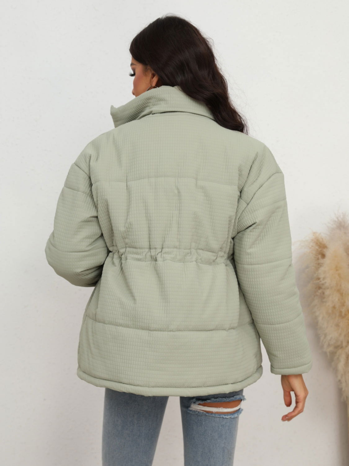 Drawstring Waist Zip-Up Puffer Jacket himalipasal