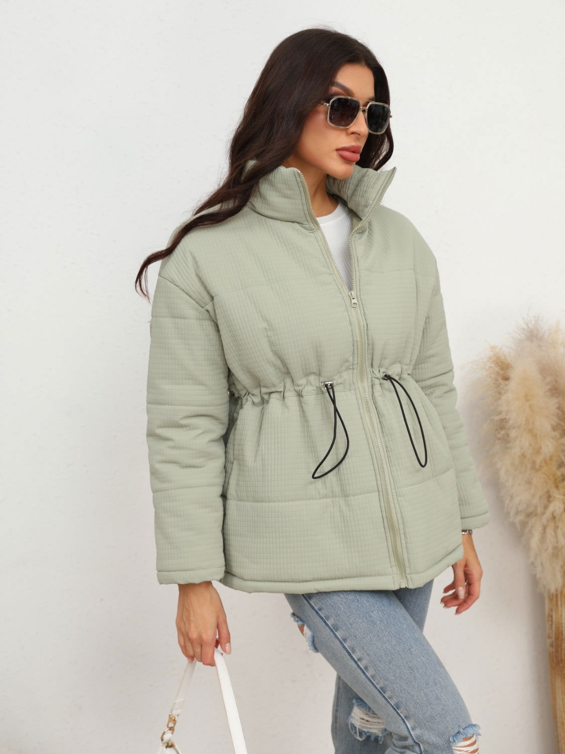 Drawstring Waist Zip-Up Puffer Jacket himalipasal