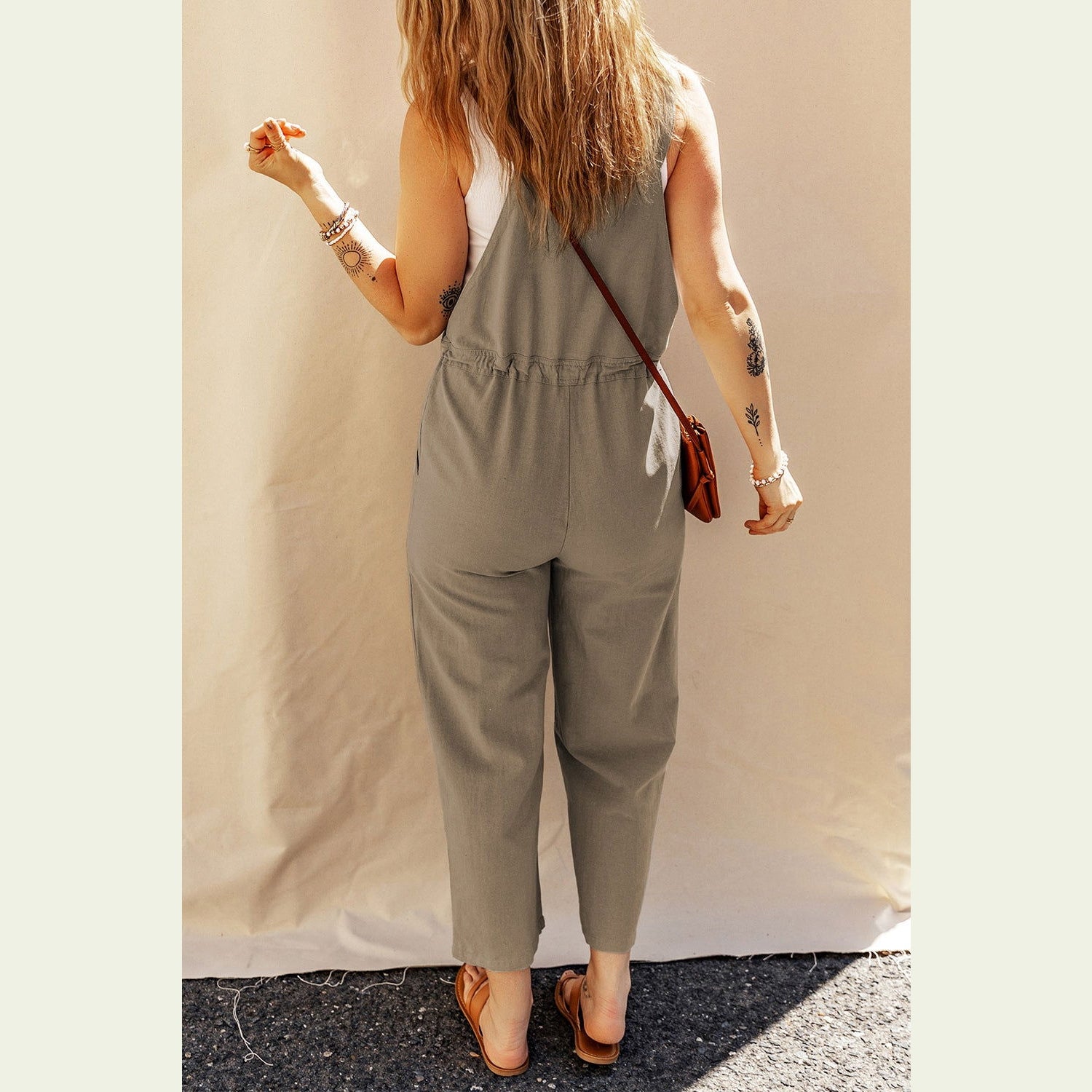 Drawstring Wide Strap Overalls with Pockets himalipasal