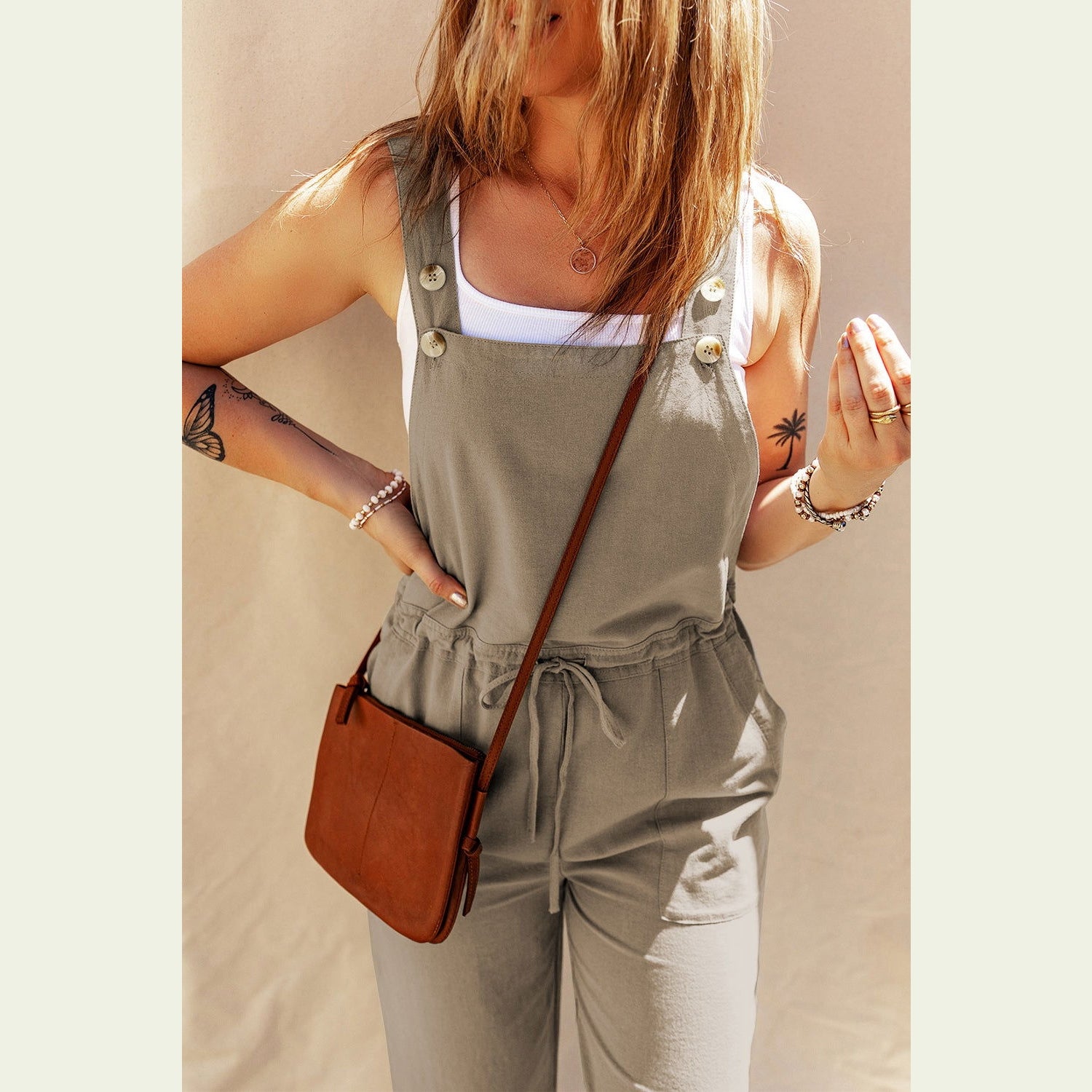 Drawstring Wide Strap Overalls with Pockets himalipasal