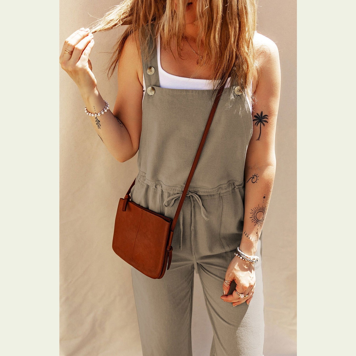 Drawstring Wide Strap Overalls with Pockets himalipasal