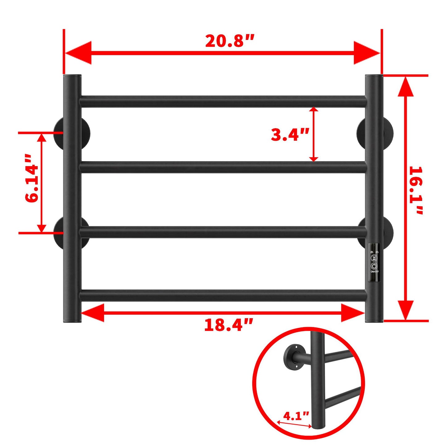 Electric Heated Towel Warmer 4 Bars for Bathroom, Stainless Steel Wall Mounted Heated Towel Drying Rack Black himalipasal