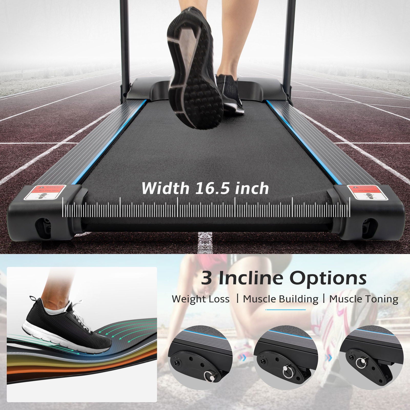 Electric Motorized Treadmill with Audio Speakers, Max. 10 MPH and Incline for Home Gym himalipasal