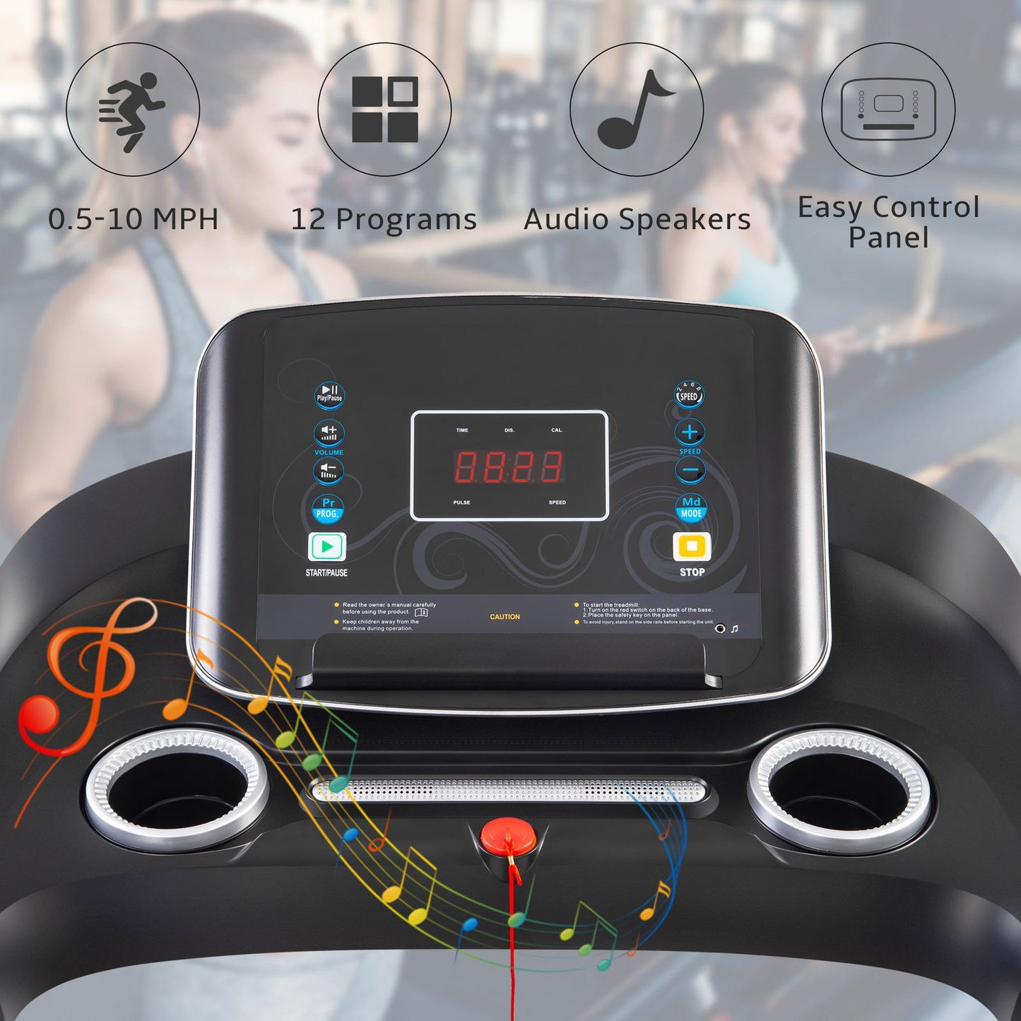 Electric Motorized Treadmill with Audio Speakers, Max. 10 MPH and Incline for Home Gym himalipasal