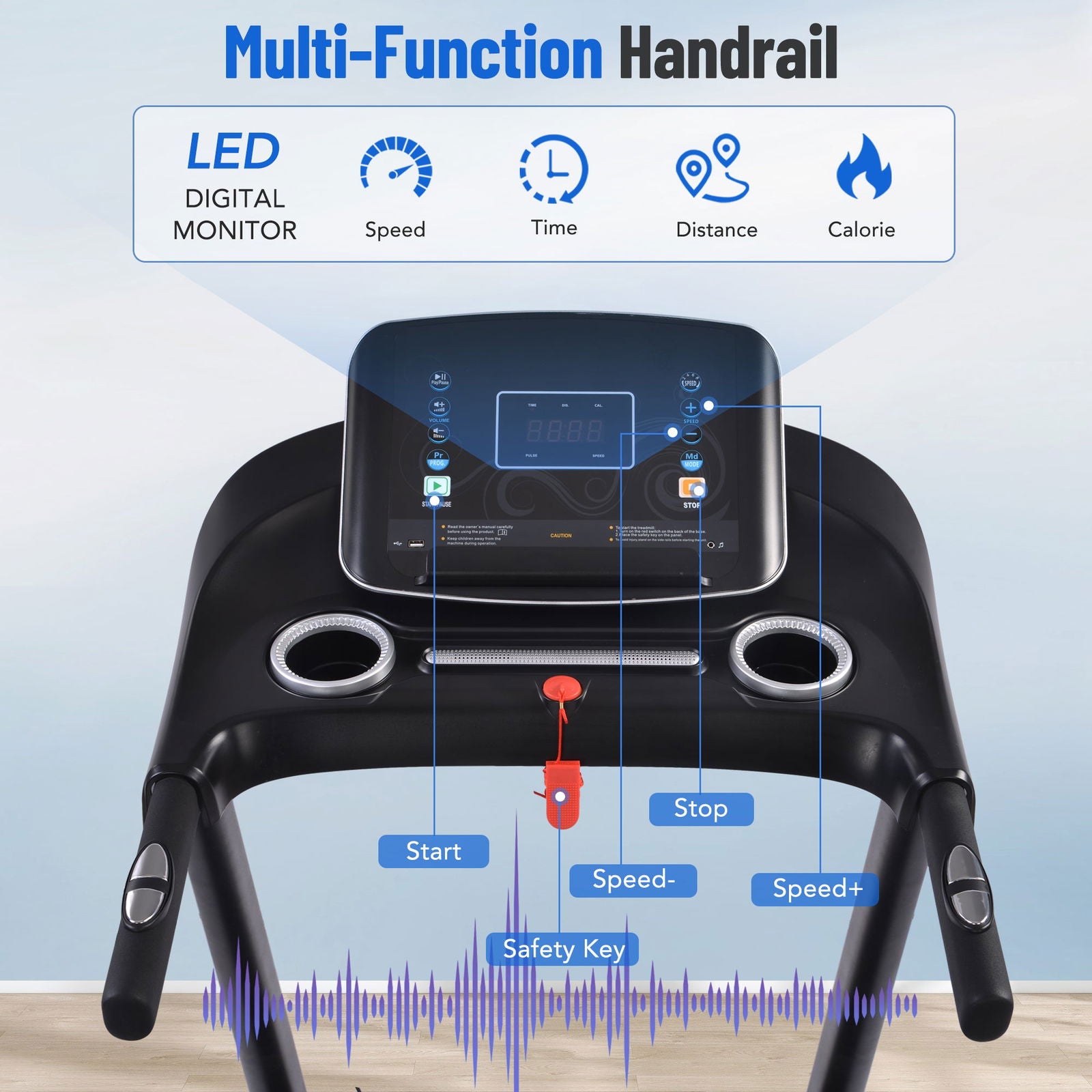 Electric Motorized Treadmill with Audio Speakers, Max. 10 MPH and Incline for Home Gym himalipasal