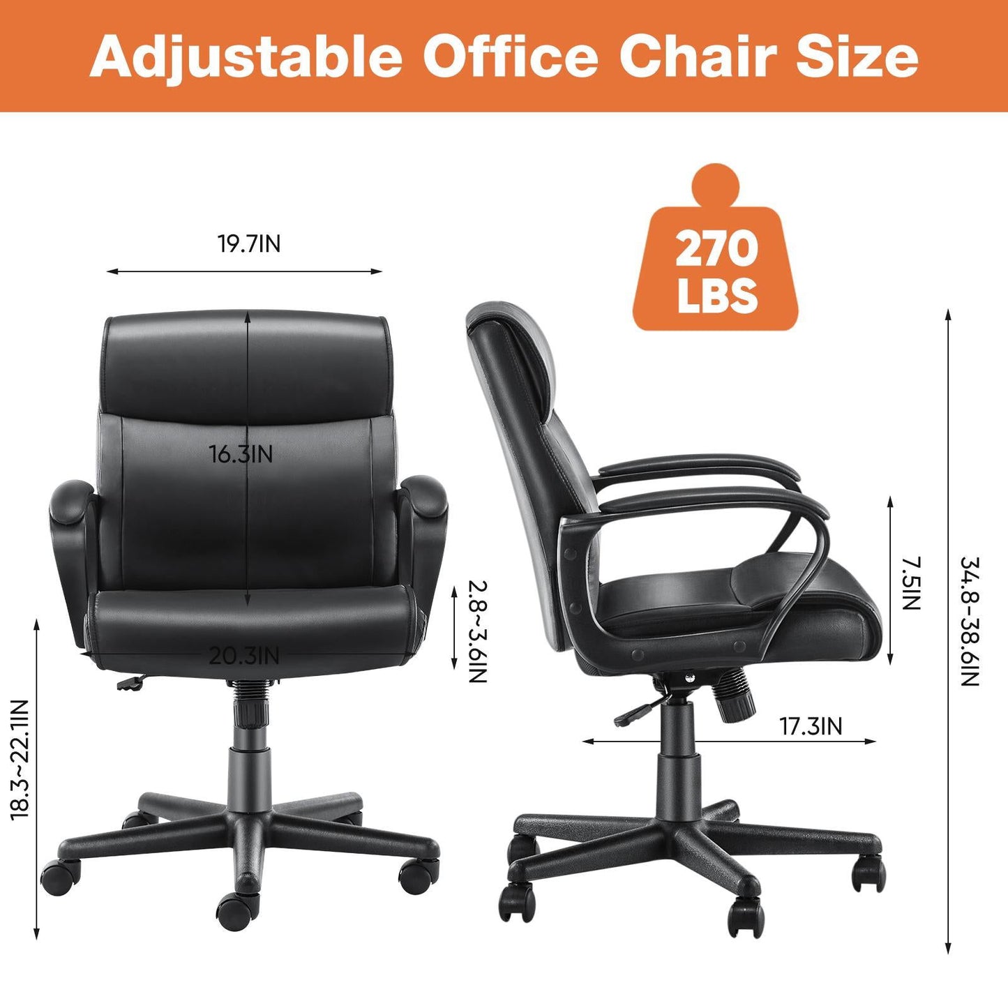 Executive Swivel Task Chair for Home and Office Adjustable Height Modern PU Leather himalipasal