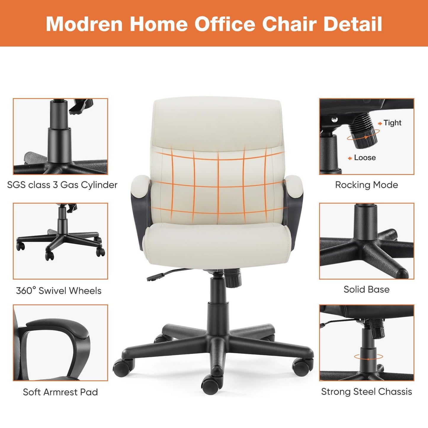 Executive Swivel Task Chair for Home and Office Adjustable Height Modern PU Leather himalipasal