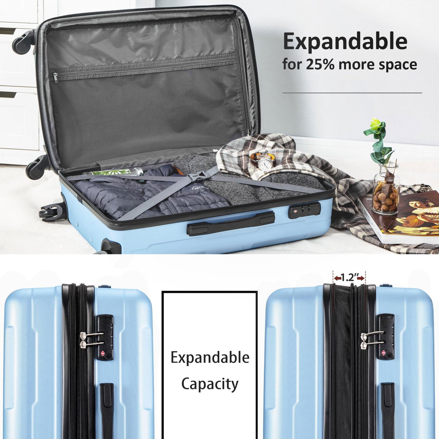 Expanable Spinner Wheel 2 Piece Luggage Set ABS Lightweight Suitcase with TSA Lock 20inch+24inch himalipasal