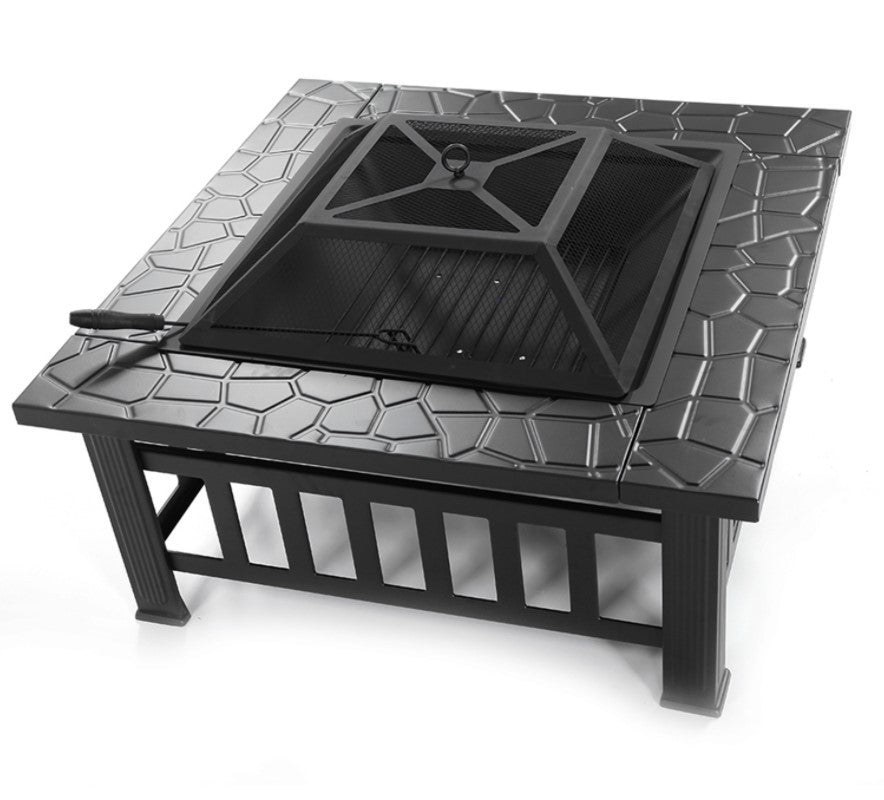 Fire Pit Table 32in Square Metal Firepit Stove Backyard Patio Garden Fireplace for Camping, Outdoor Heating, Bonfire and Picnic himalipasal