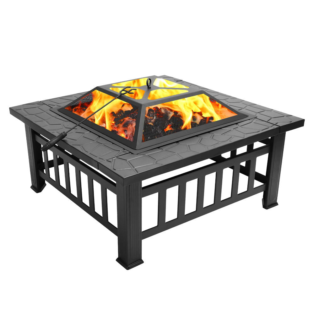 Fire Pit Table 32in Square Metal Firepit Stove Backyard Patio Garden Fireplace for Camping, Outdoor Heating, Bonfire and Picnic himalipasal