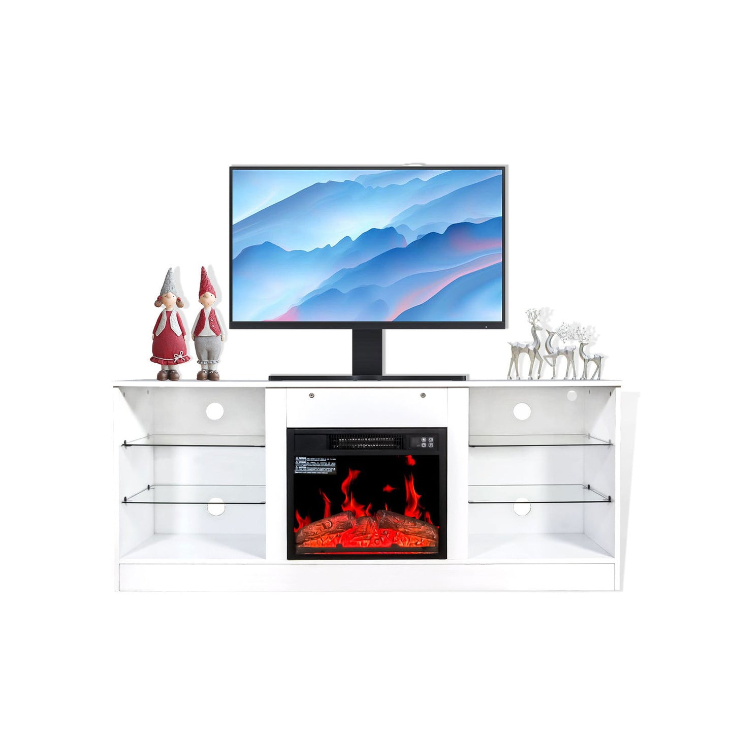 Fireplace TV Stand With 18 Inch Electric Fireplace Heater,Modern Entertainment Center for TVs up to 62 Inch With Adjustable Glass Shelves and Storage Cabinets ( White ) himalipasal