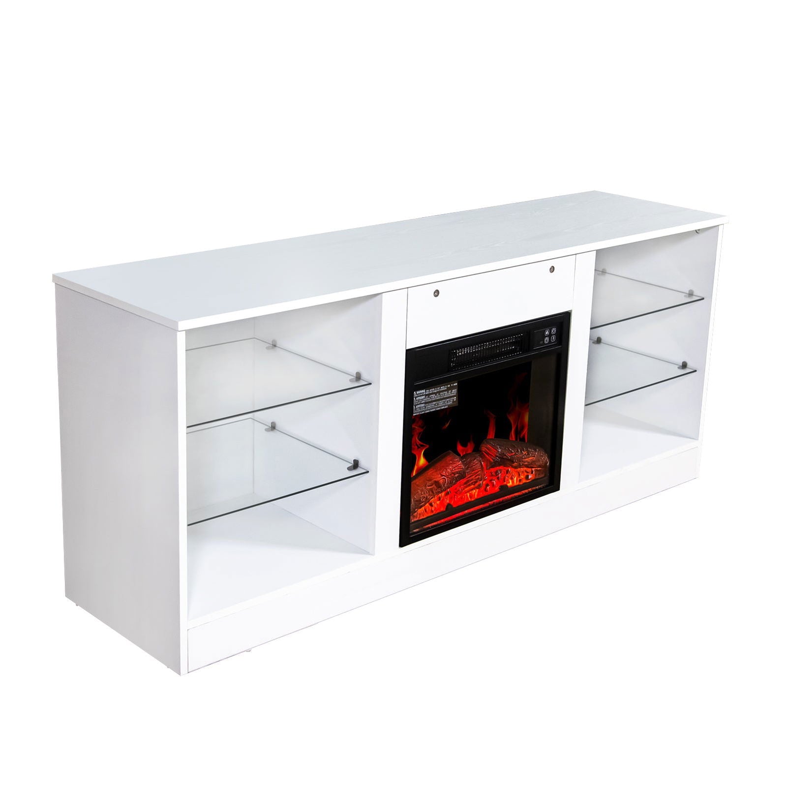 Fireplace TV Stand With 18 Inch Electric Fireplace Heater,Modern Entertainment Center for TVs up to 62 Inch With Adjustable Glass Shelves and Storage Cabinets ( White ) himalipasal