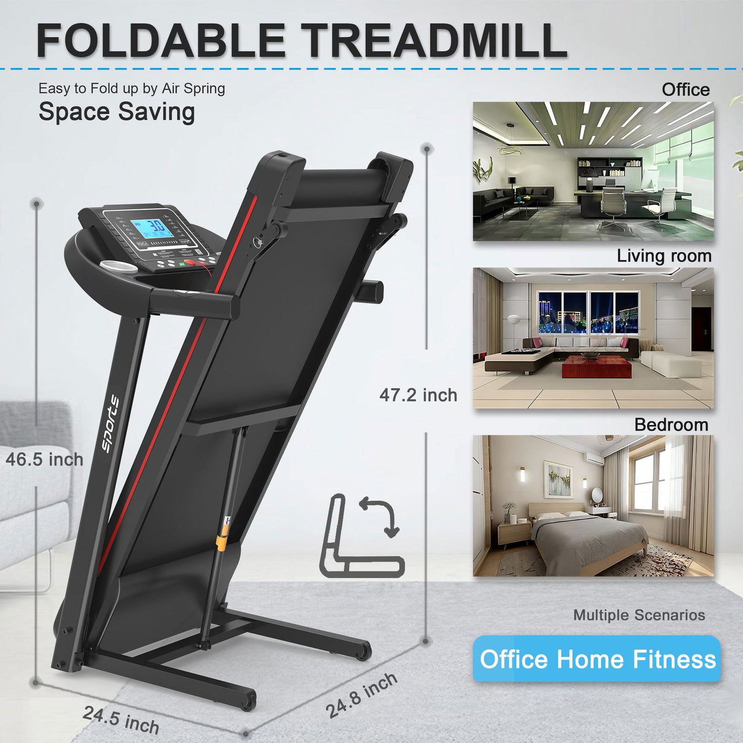 Fitshow App Home Foldable Treadmill with Incline, Folding Treadmill for Home Workout, Electric Walking Running Treadmill Machine 5" LCD Screen 250 LB Capacity Bluetooth Music himalipasal