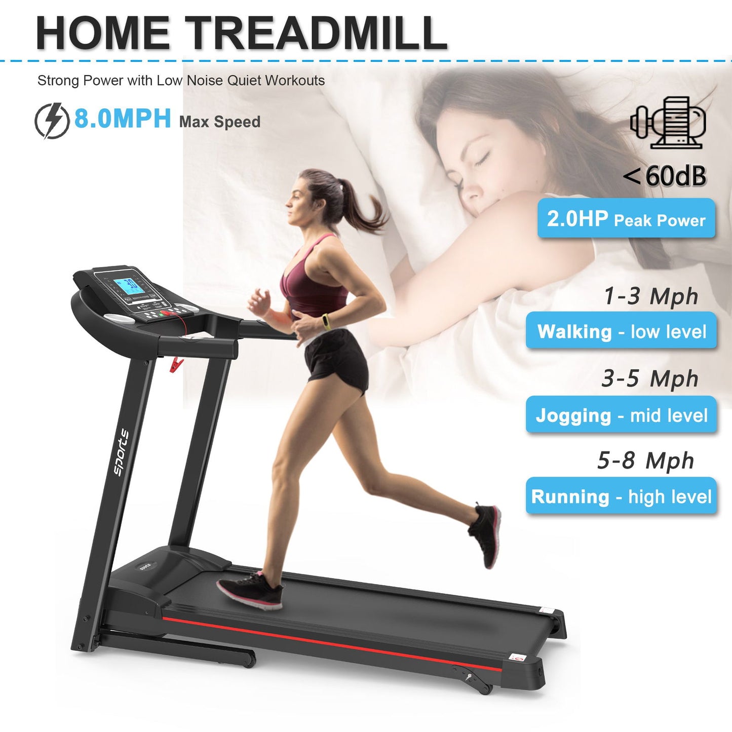 Fitshow App Home Foldable Treadmill with Incline, Folding Treadmill for Home Workout, Electric Walking Running Treadmill Machine 5" LCD Screen 250 LB Capacity Bluetooth Music himalipasal