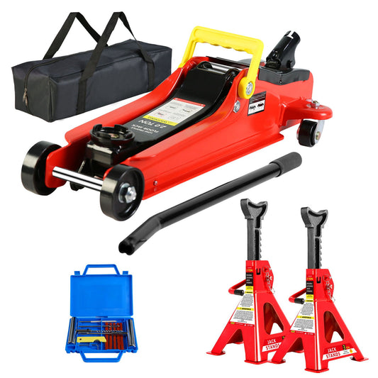 Floor Jack, 2 Ton Low Profile Floor Jack, 3t jack stand Tire Repair Kit Heavy Duty Steel Racing Floor Jack with Single Piston Quick Lift Pump, Floor Jack Lifting Range 3.3"-15.2" himalipasal