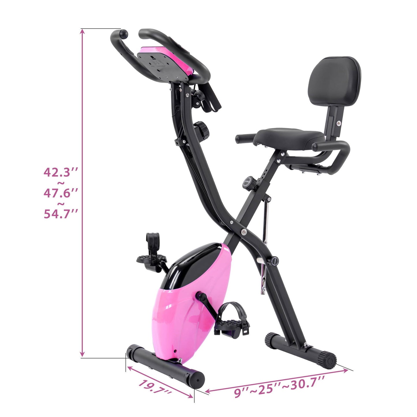 Folding Exercise Bike, Fitness Upright and Recumbent X-Bike with 16-Level Adjustable Resistance, Arm Bands and Backrest himalipasal