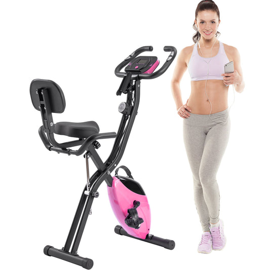 Folding Exercise Bike, Fitness Upright and Recumbent X-Bike with 16-Level Adjustable Resistance, Arm Bands and Backrest himalipasal