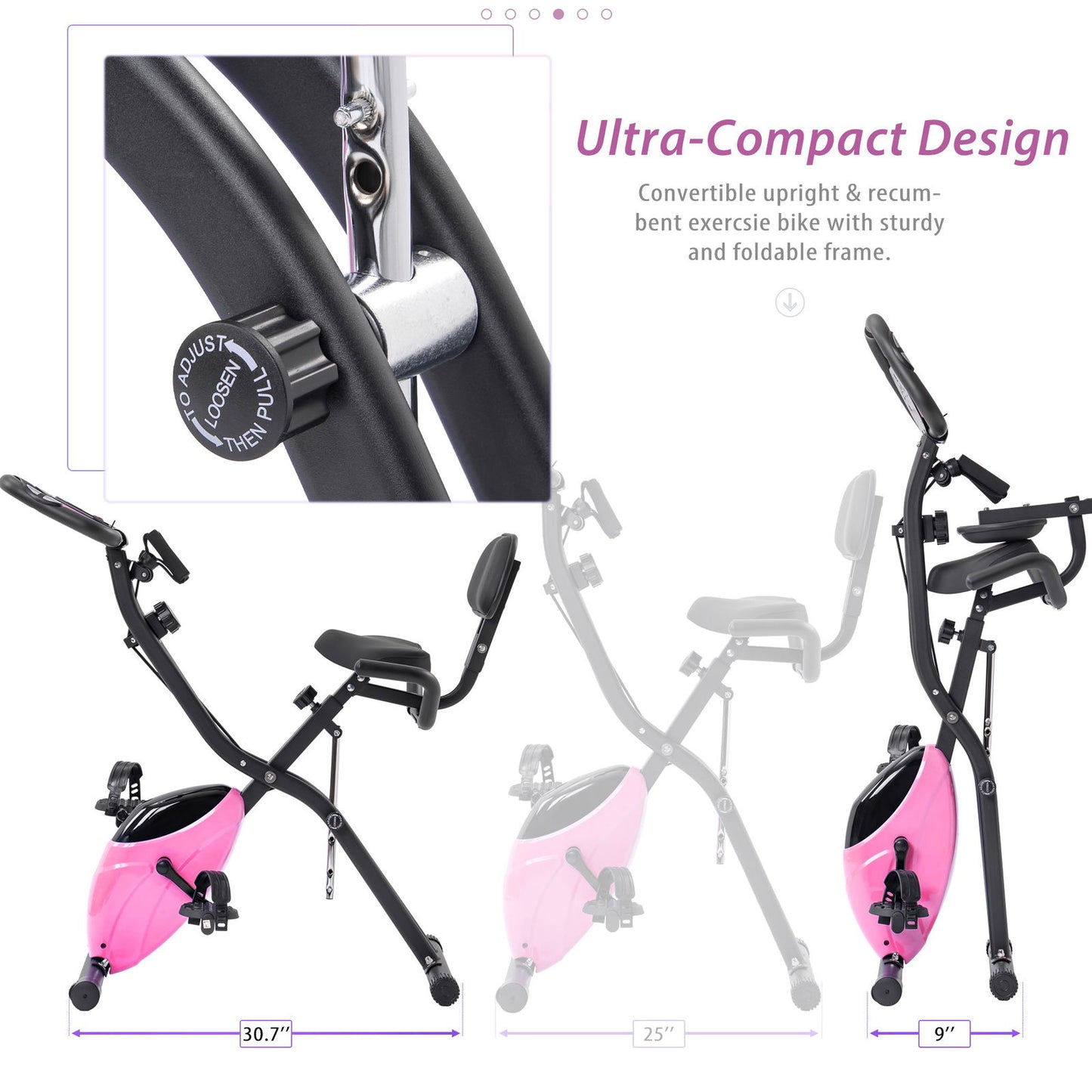 Folding Exercise Bike, Fitness Upright and Recumbent X-Bike with 16-Level Adjustable Resistance, Arm Bands and Backrest himalipasal