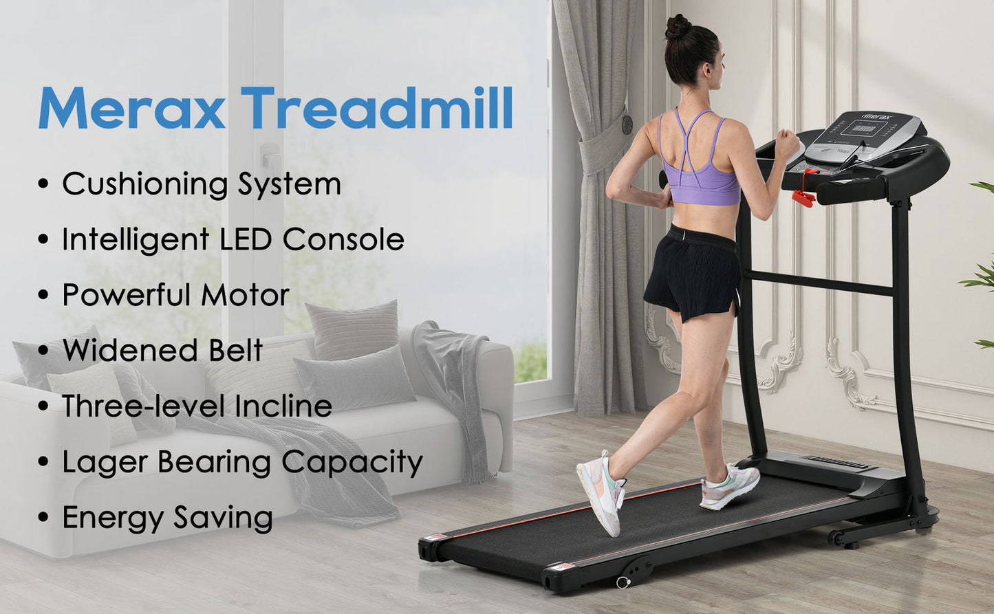 Folding Treadmill Electric Running Machine 2.5HP Motor 300LBS Weight Capacity Walking Jogging Machine with 3 Level Incline 12 Preset Programs for Home Gym himalipasal