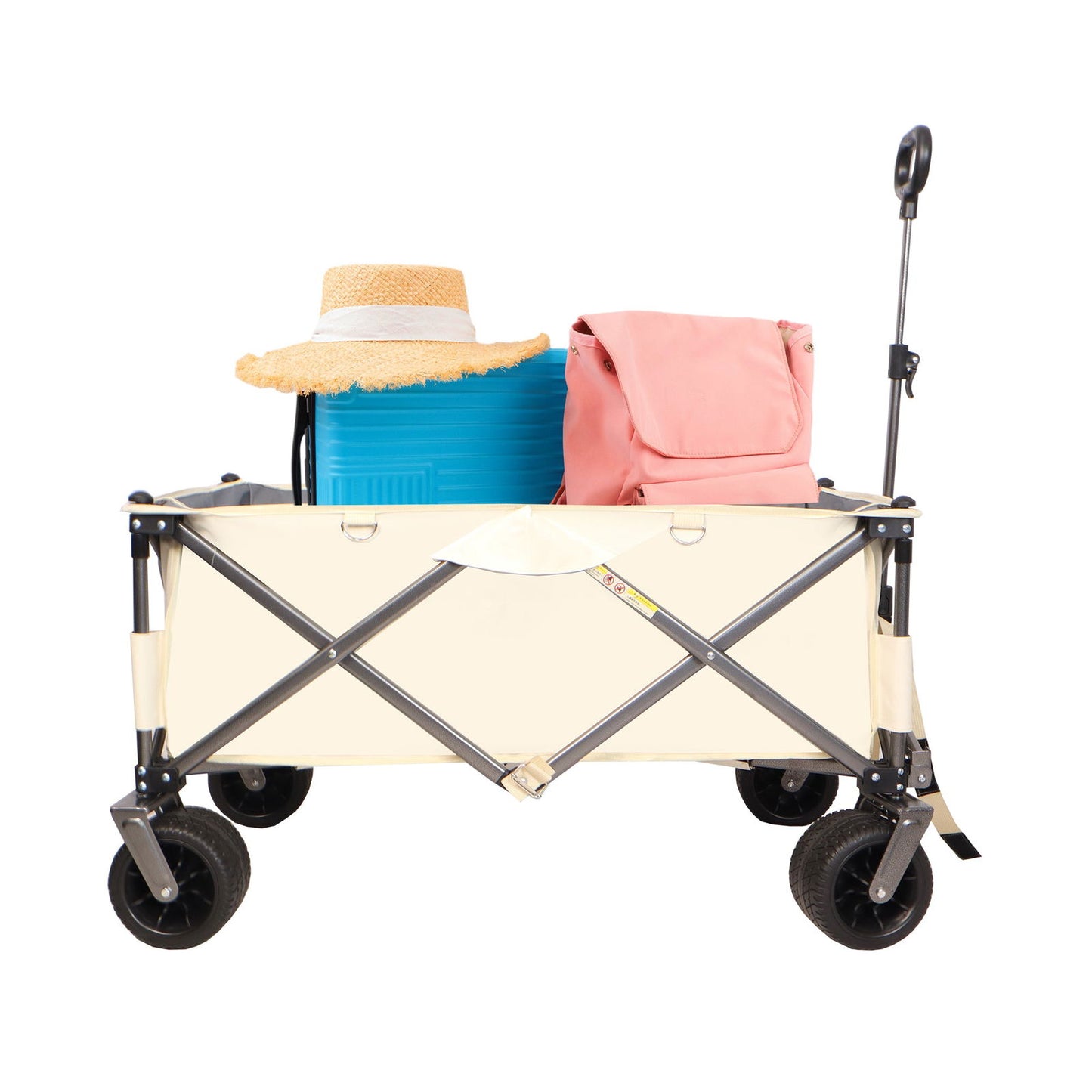 Folding Wagon, Heavy Duty Utility Beach Wagon Cart for Sand with Big Wheels, Adjustable Handle&Drink Holders for Shopping, Camping,Garden and Outdoor himalipasal