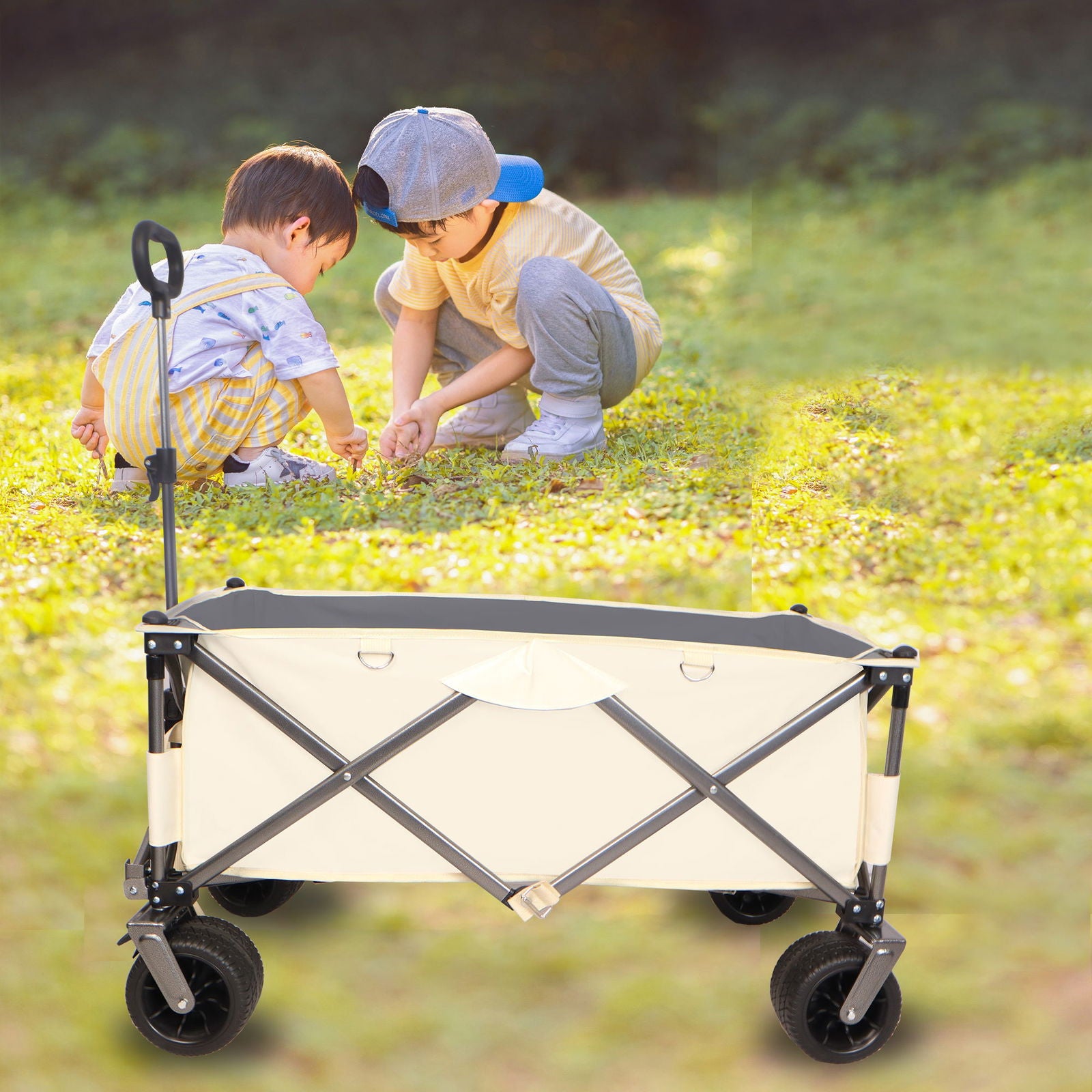 Folding Wagon, Heavy Duty Utility Beach Wagon Cart for Sand with Big Wheels, Adjustable Handle&Drink Holders for Shopping, Camping,Garden and Outdoor himalipasal