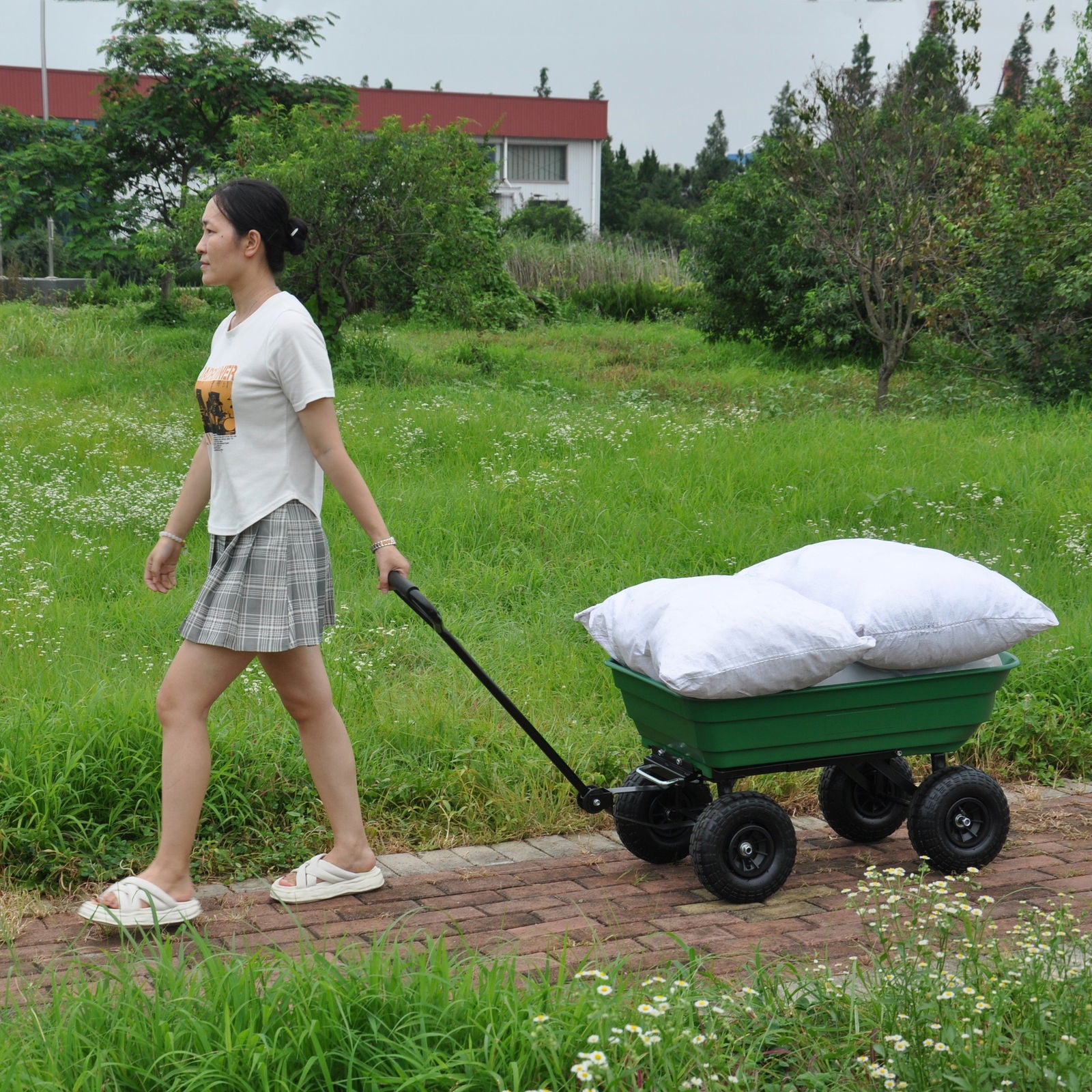 Folding car Poly Garden dump truck with steel frame, 10 inches. Pneumatic tire, 300 pound capacity, 75 liter truck body himalipasal