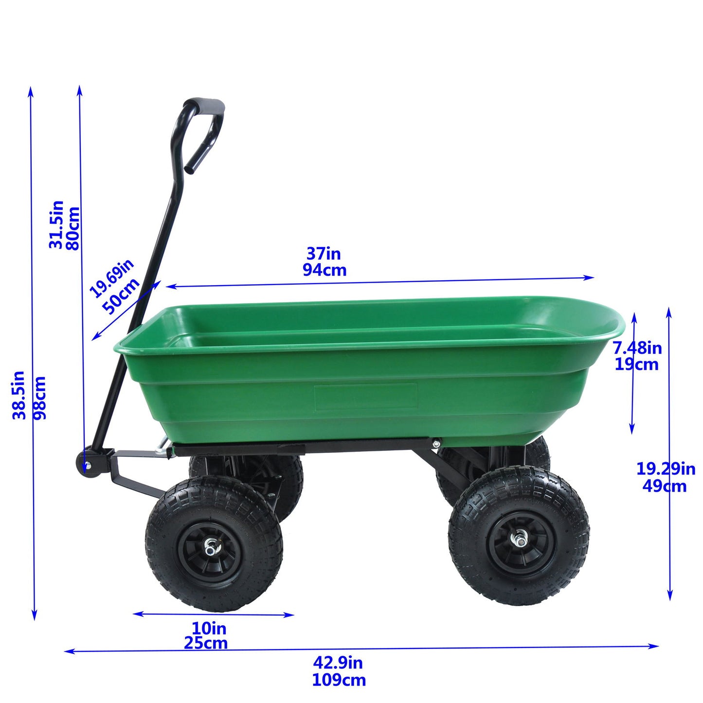 Folding car Poly Garden dump truck with steel frame, 10 inches. Pneumatic tire, 300 pound capacity, 75 liter truck body himalipasal