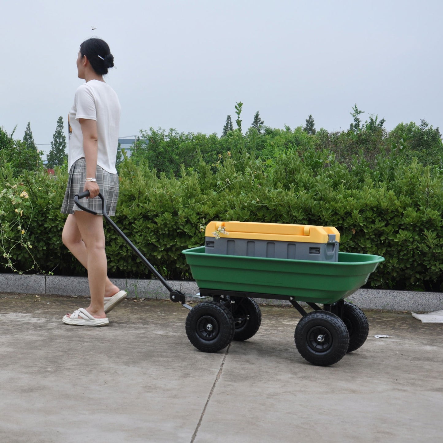 Folding car Poly Garden dump truck with steel frame, 10 inches. Pneumatic tire, 300 pound capacity, 75 liter truck body himalipasal