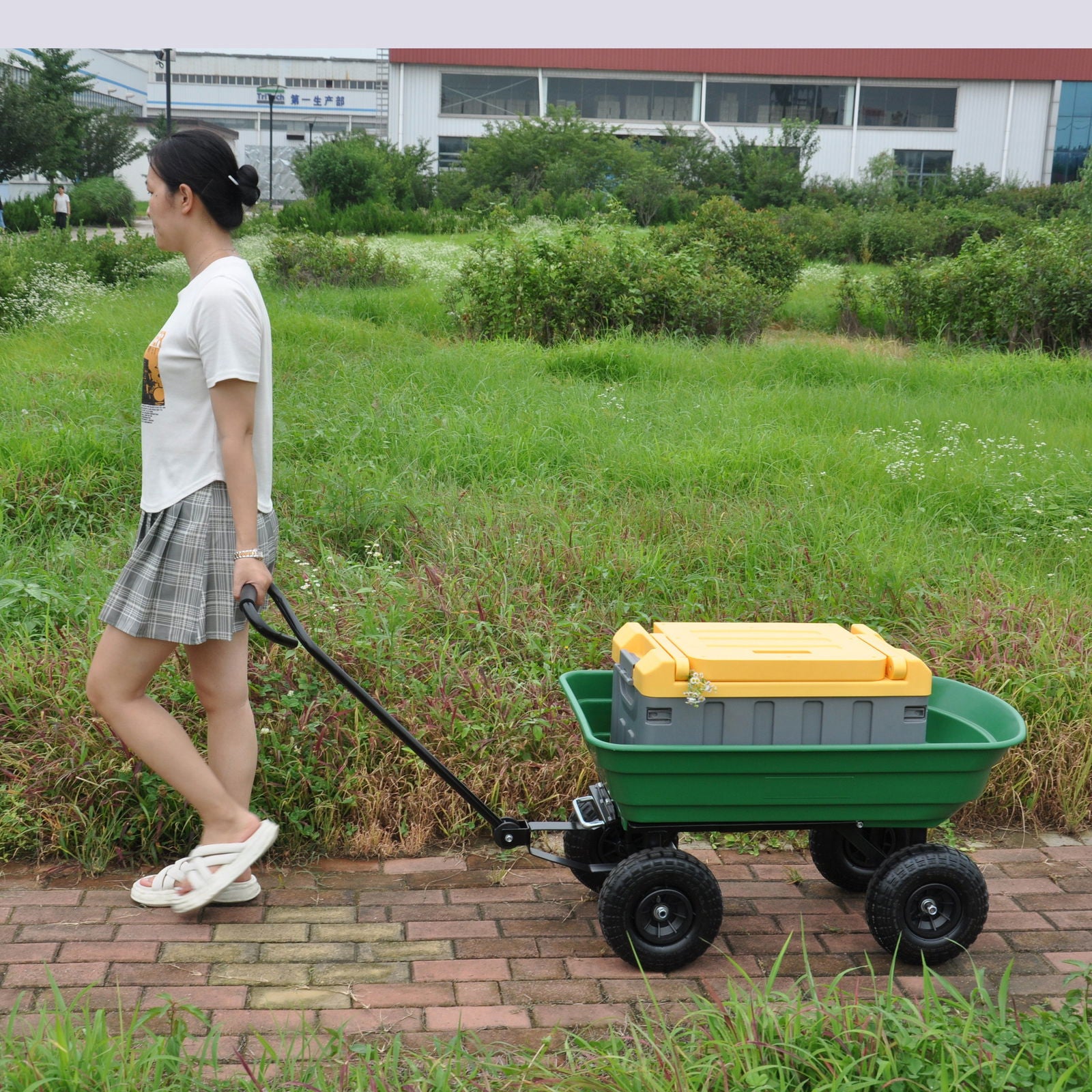 Folding car Poly Garden dump truck with steel frame, 10 inches. Pneumatic tire, 300 pound capacity, 75 liter truck body himalipasal