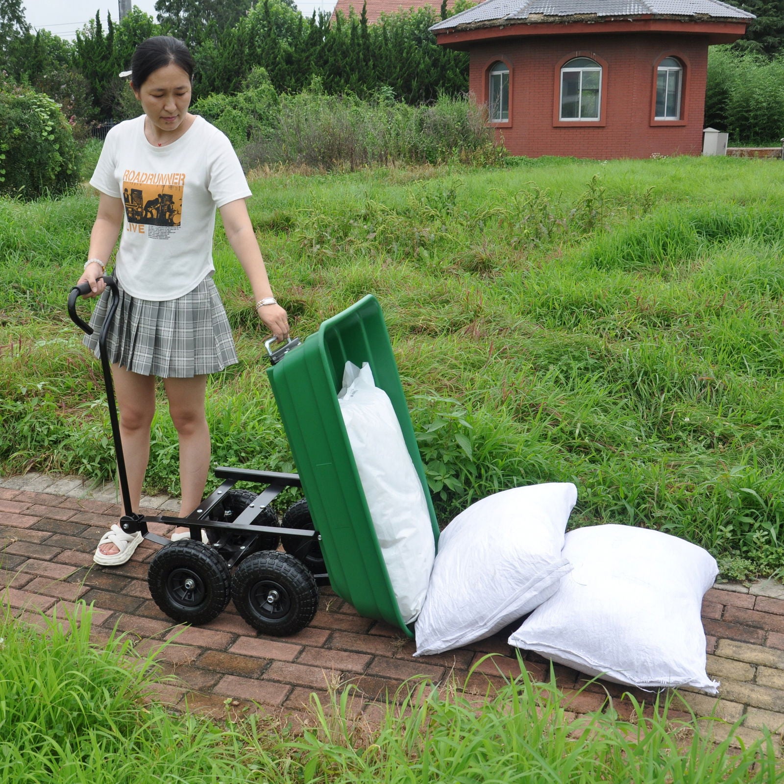 Folding car Poly Garden dump truck with steel frame, 10 inches. Pneumatic tire, 300 pound capacity, 75 liter truck body himalipasal