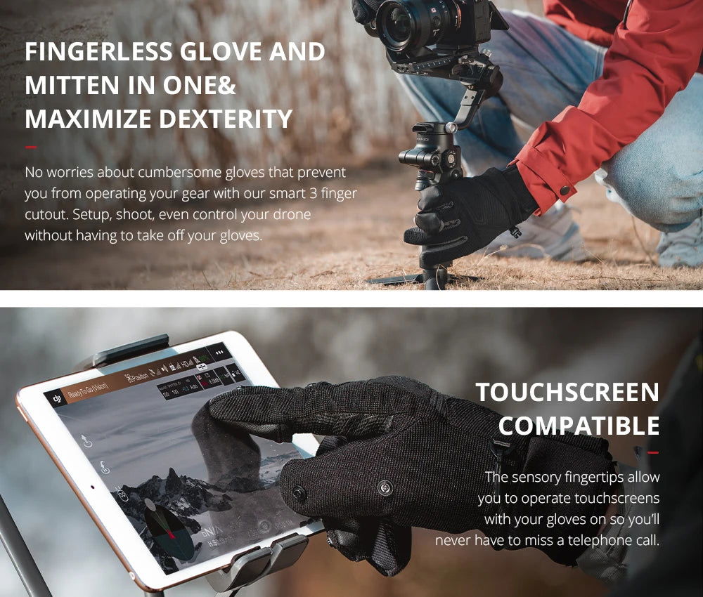 For DJI Action 3 Gloves Photography Glove Windproof Outdoor Mountaineering Ski Riding Flip Waterproof Touch Screen Multifunction himalipasal