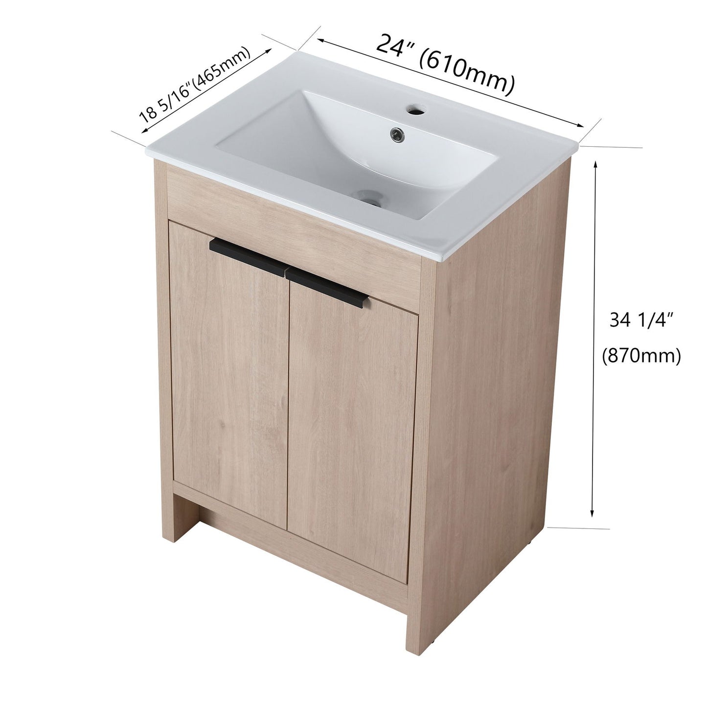 Freestanding Bathroom Vanity with White Ceramic Sink & 2 Soft-Close Cabinet Doors ((KD-PACKING),BVB02424PLO-G-BL9060B),W1286S00015 himalipasal