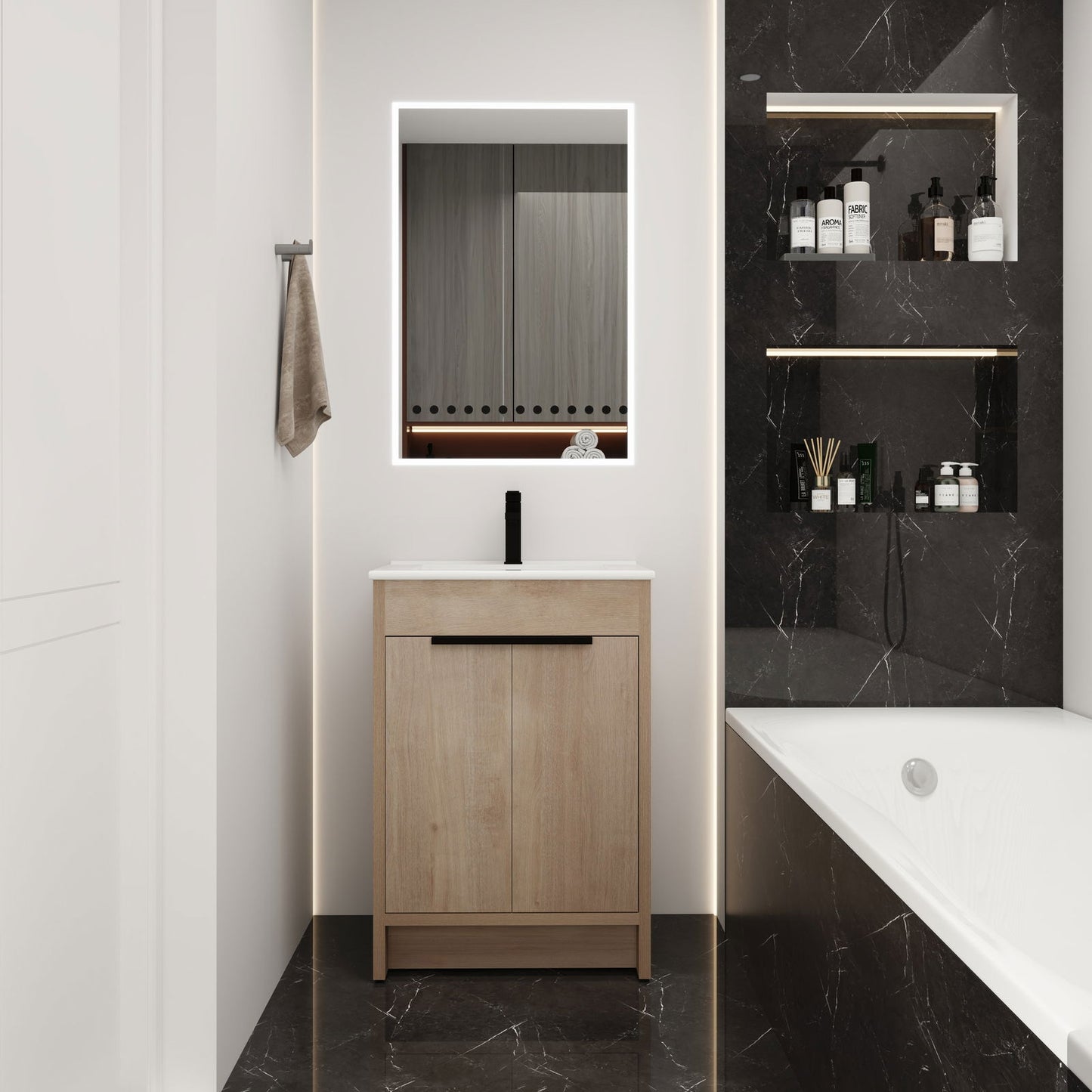 Freestanding Bathroom Vanity with White Ceramic Sink & 2 Soft-Close Cabinet Doors ((KD-PACKING),BVB02424PLO-G-BL9060B),W1286S00015 himalipasal