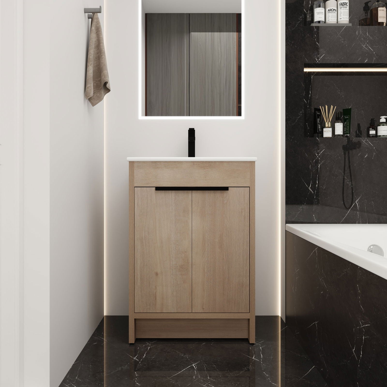 Freestanding Bathroom Vanity with White Ceramic Sink & 2 Soft-Close Cabinet Doors ((KD-PACKING),BVB02424PLO-G-BL9060B),W1286S00015 himalipasal