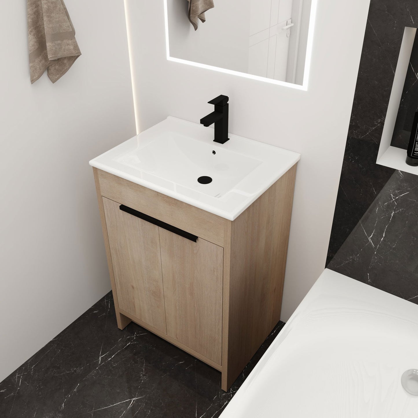 Freestanding Bathroom Vanity with White Ceramic Sink & 2 Soft-Close Cabinet Doors ((KD-PACKING),BVB02424PLO-G-BL9060B),W1286S00015 himalipasal