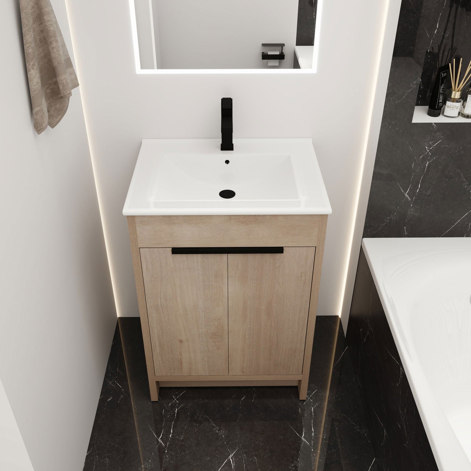 Freestanding Bathroom Vanity with White Ceramic Sink & 2 Soft-Close Cabinet Doors ((KD-PACKING),BVB02424PLO-G-BL9060B),W1286S00015 himalipasal