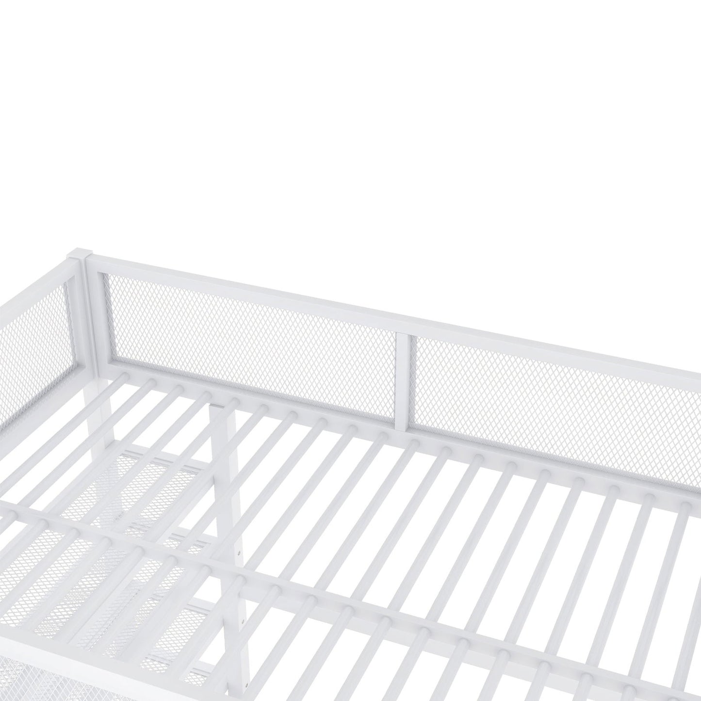 Full Size Metal Loft Bed with 4-Tier Shelves and Storage, White himalipasal