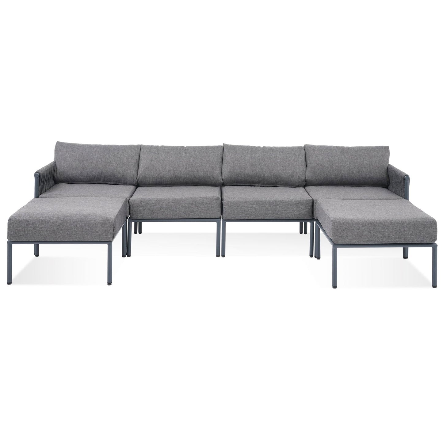 GO 6-Pieces Aluminum Patio Furniture Set, Modern Metal Outdoor Conversation Set Sectional Sofa With Removable Olefin Extra Thick Cushions 5.9" Cushion, Grey himalipasal