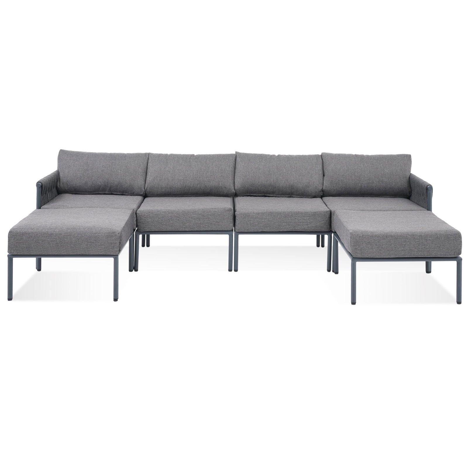 GO 6-Pieces Aluminum Patio Furniture Set, Modern Metal Outdoor Conversation Set Sectional Sofa With Removable Olefin Extra Thick Cushions 5.9" Cushion, Grey himalipasal